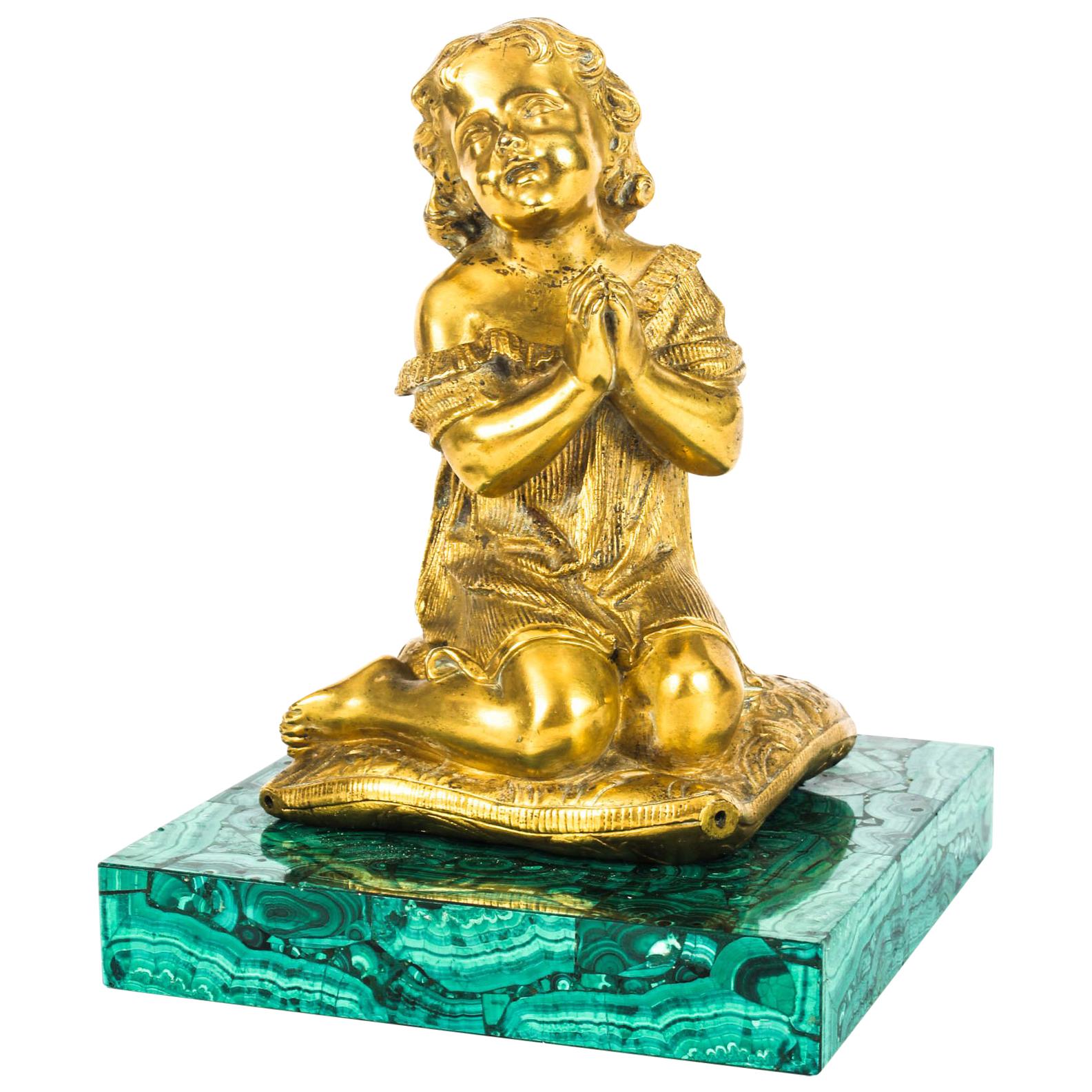 French Malachite and Ormolu-Mounted Sculpture of a Girl Praying, 19th Century