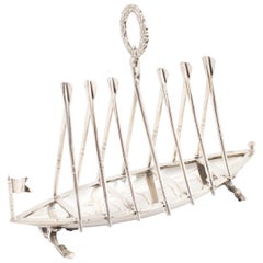 Antique Silver Plated Rowing Boat Toast Letter or Rack, 19th Century