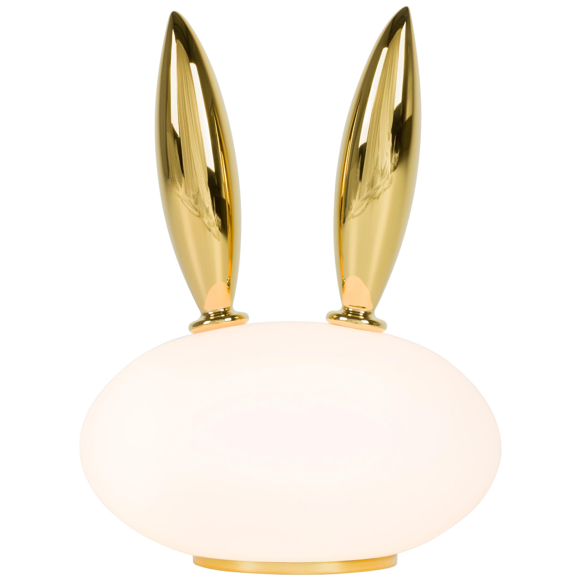 Moooi Purr Table Lamp in White Opal Glass and Gold Painted Ceramic For Sale