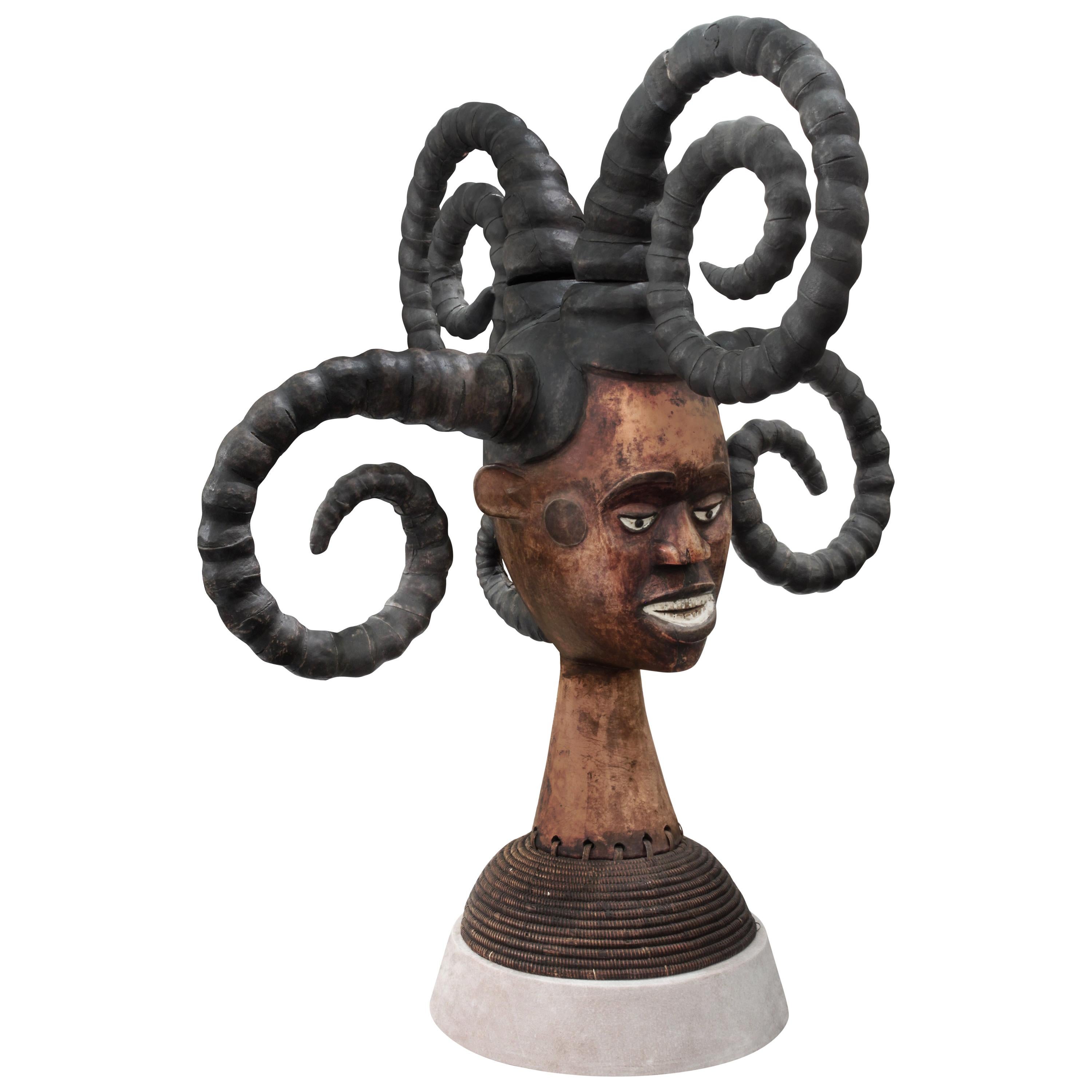 Karl Springer Hand-Carved African Sculpture on Custom Suede Base, 1980s