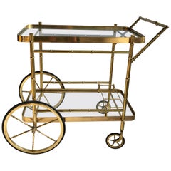Vintage French Brass Bamboo Drinks Trolley/Bar Cart