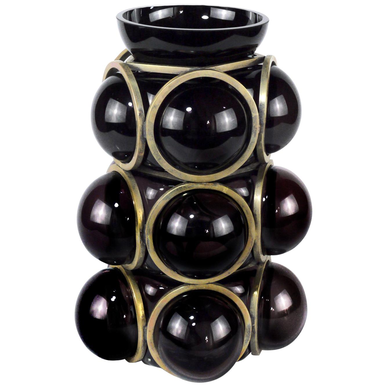 Vase sphères en verre noir à l'épaisseur