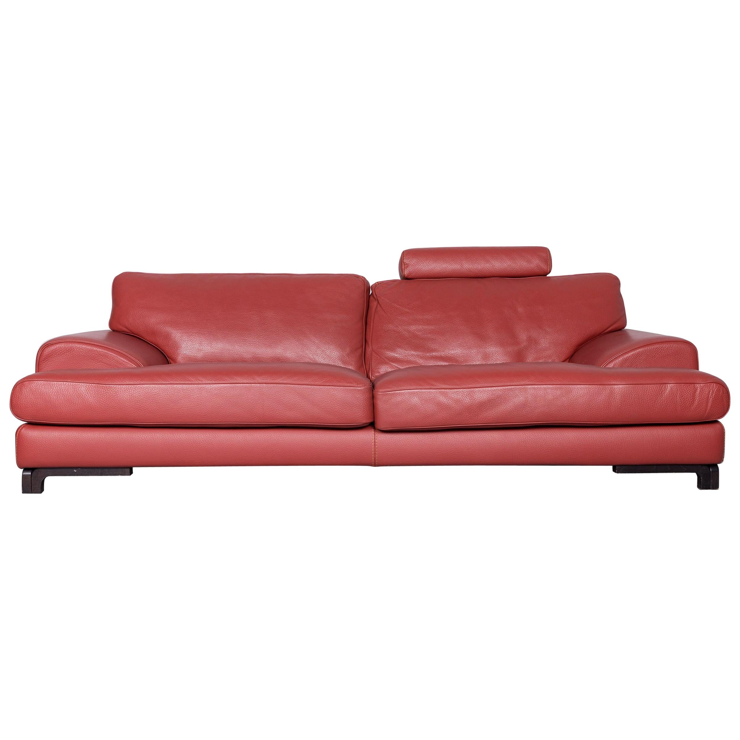 Roche Bobois Designer Leather Sofa Red Two-Seat Couch
