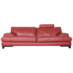 Roche Bobois Designer Leather Sofa Red Two-Seat Couch