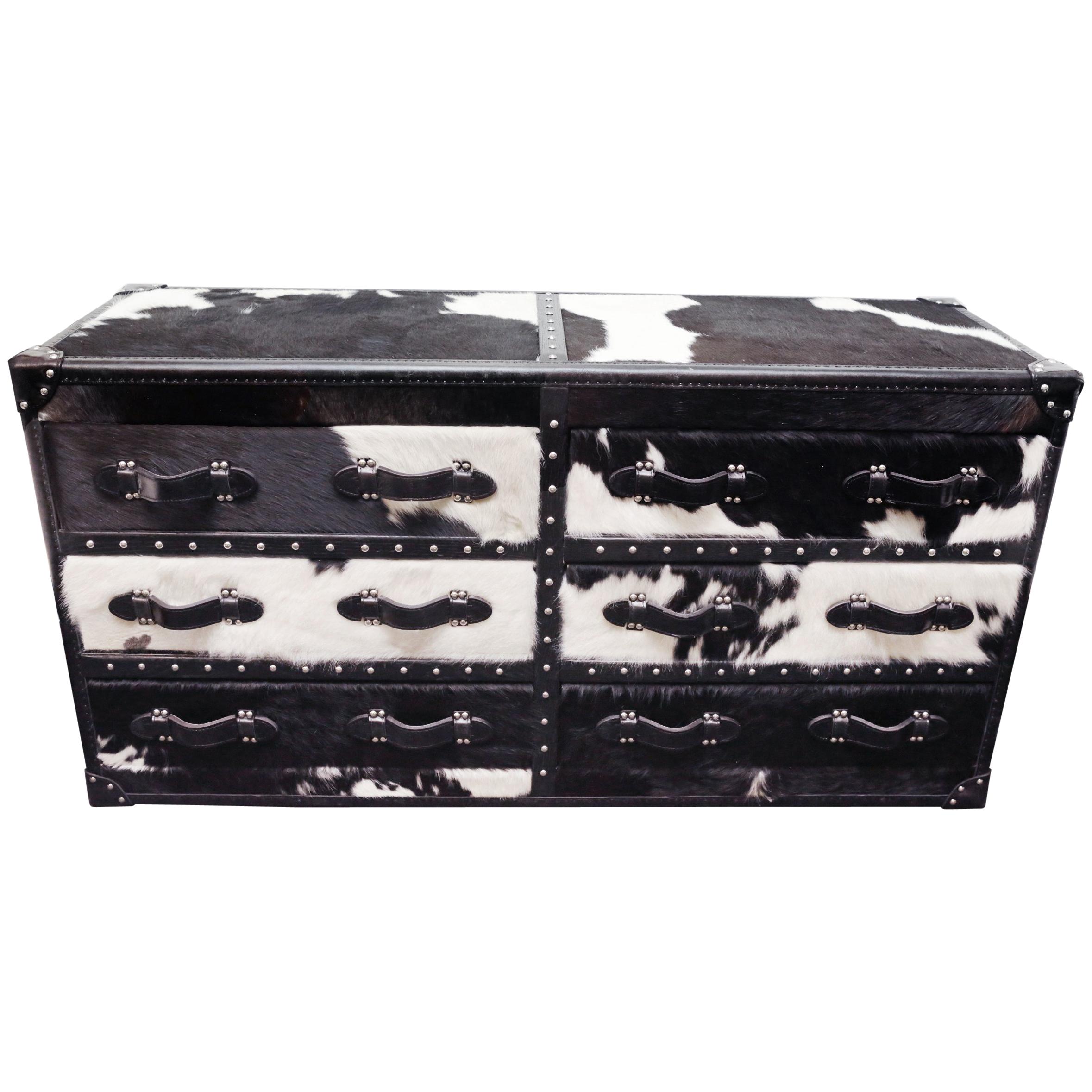 Wild Black and White Cowhide Long Chest For Sale
