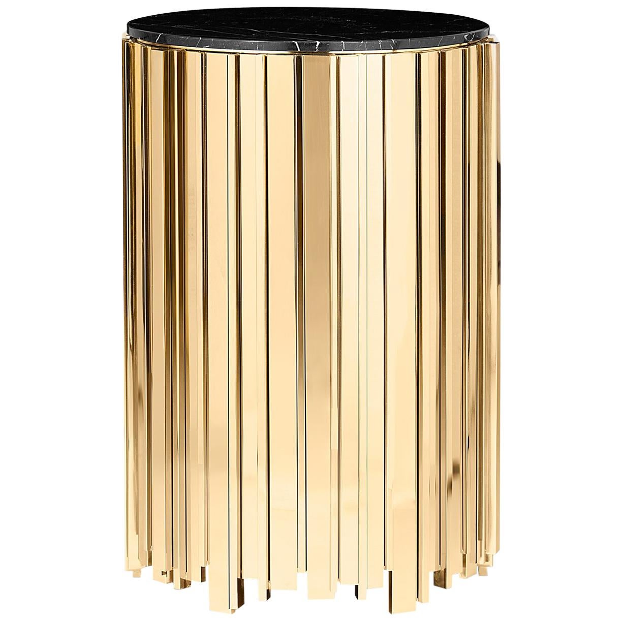 Partenon Medium or Small Side Table with Gold Plated Brass For Sale