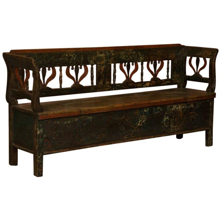 Antique Folk art Painted Hungarian Storage Bench at 1stdibs