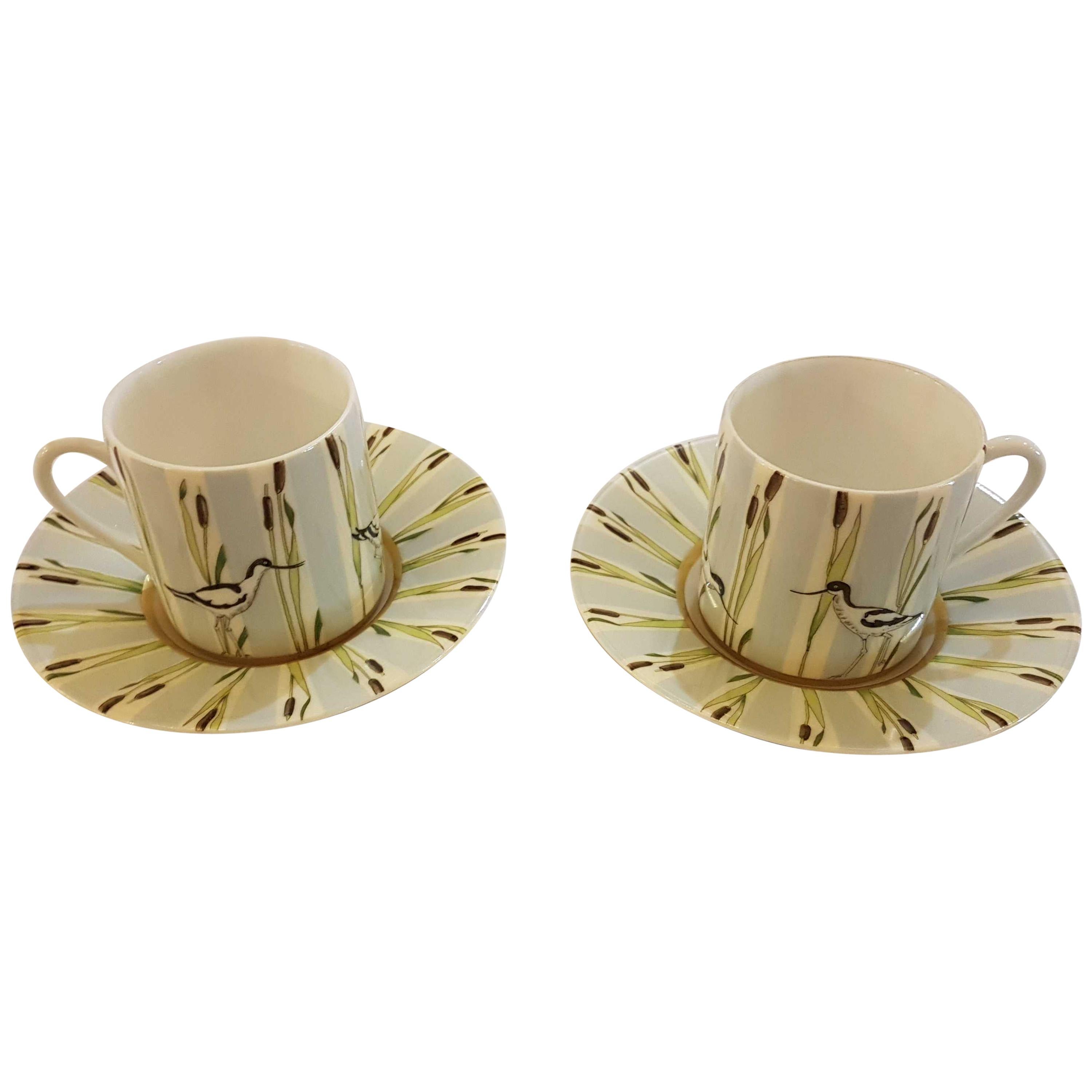 Hermès Les Matin de l'Etang Porcelain Set of Six Coffee Cups, France, Modern