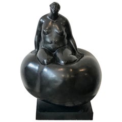 Brutalist Blackened Bronze Female Sculpture Titled "Cloud" by Sharon Wandel