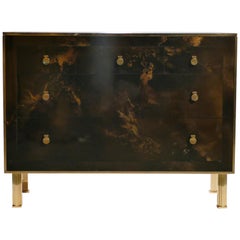 Rare Golden Lacquer and Brass Maison Jansen Chest of Drawers, 1970s