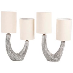Pair of Organic Ceramic Lamps by Kelby
