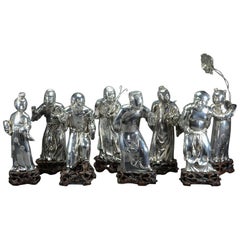 Silberne Silberfiguren von acht unsterblichen Yangqinghe Jiuji-Marken aus der späten Qing-Dynastie