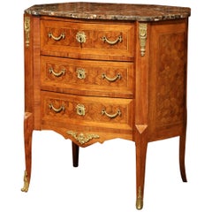 Early 20th Century French Louis XV Walnut Commode Chest with Marble Top