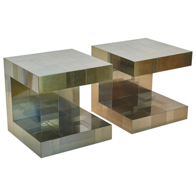 Paul Evans Gunmetal Cityscape End Tables For Sale at 1stDibs