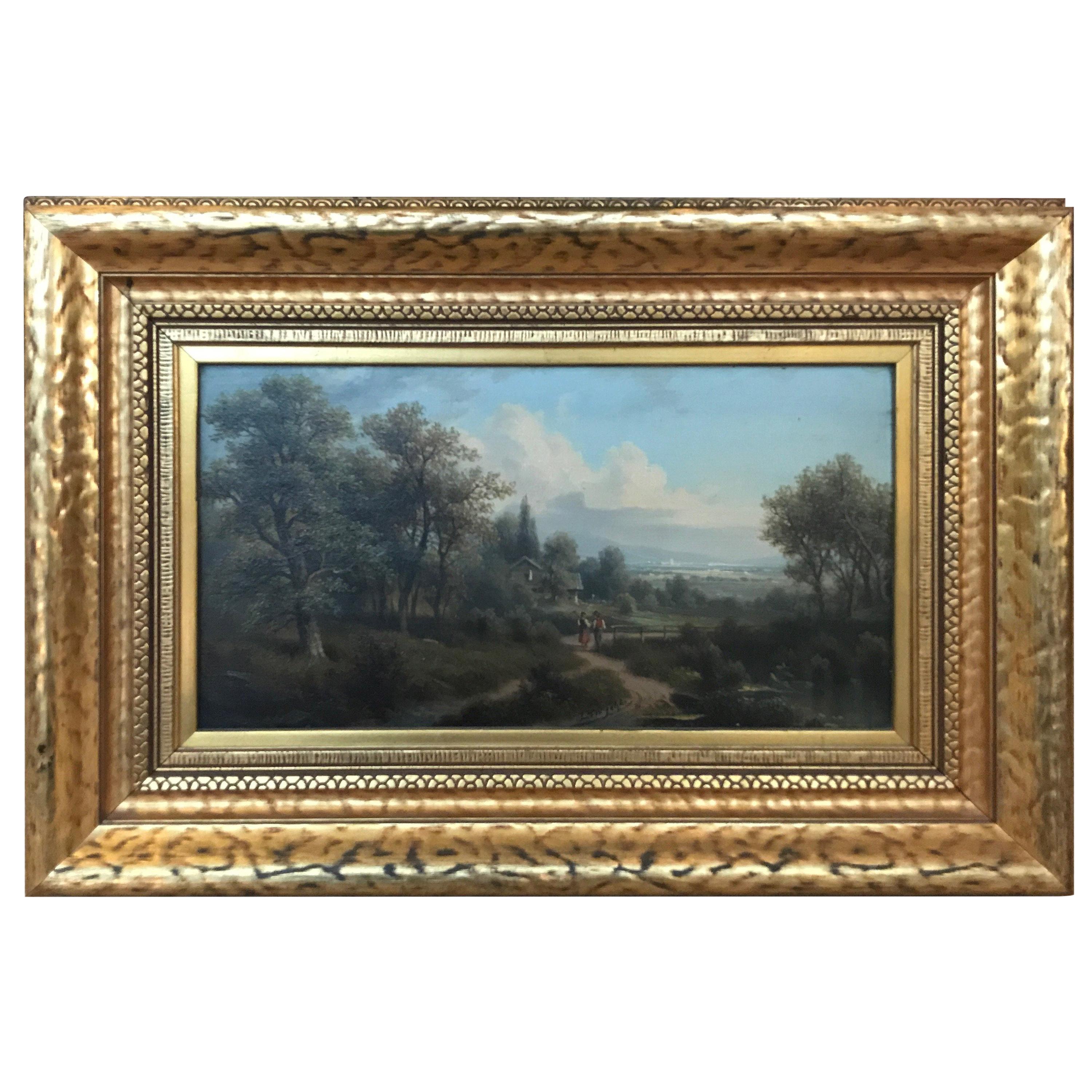 Antique Oil Painting on Board Artist SIgned Original Frame