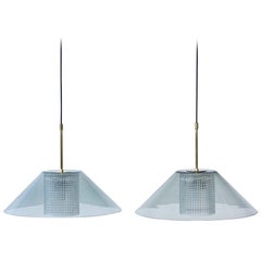 Scandinavian Pendant Lamps in Glass and Brass by Carl Fagerlund for Orrefors