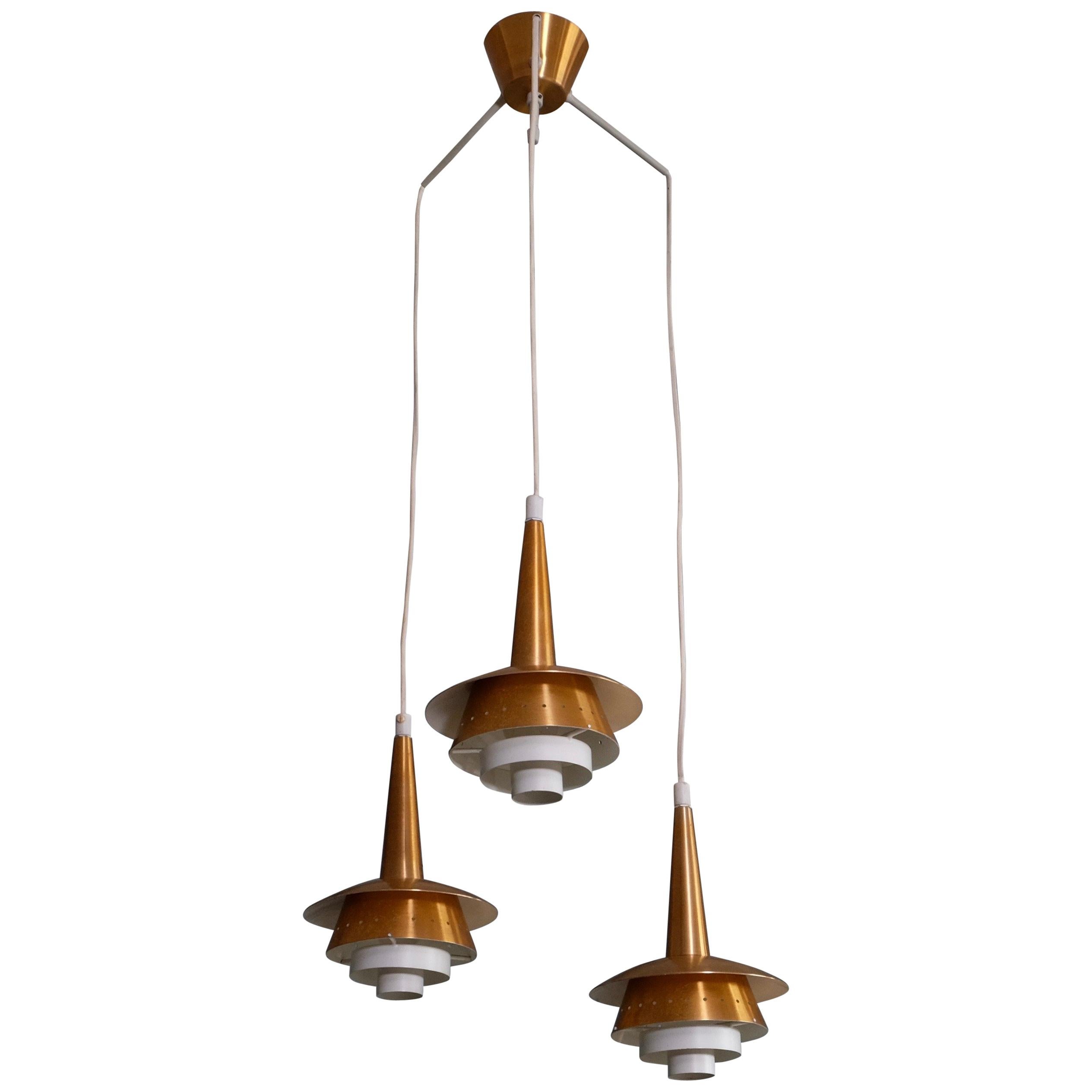 Danish Three-Armed Copper Ceiling Light, 1960s For Sale