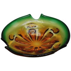 Amber and Green Murano Glass Bowl, circa 1960