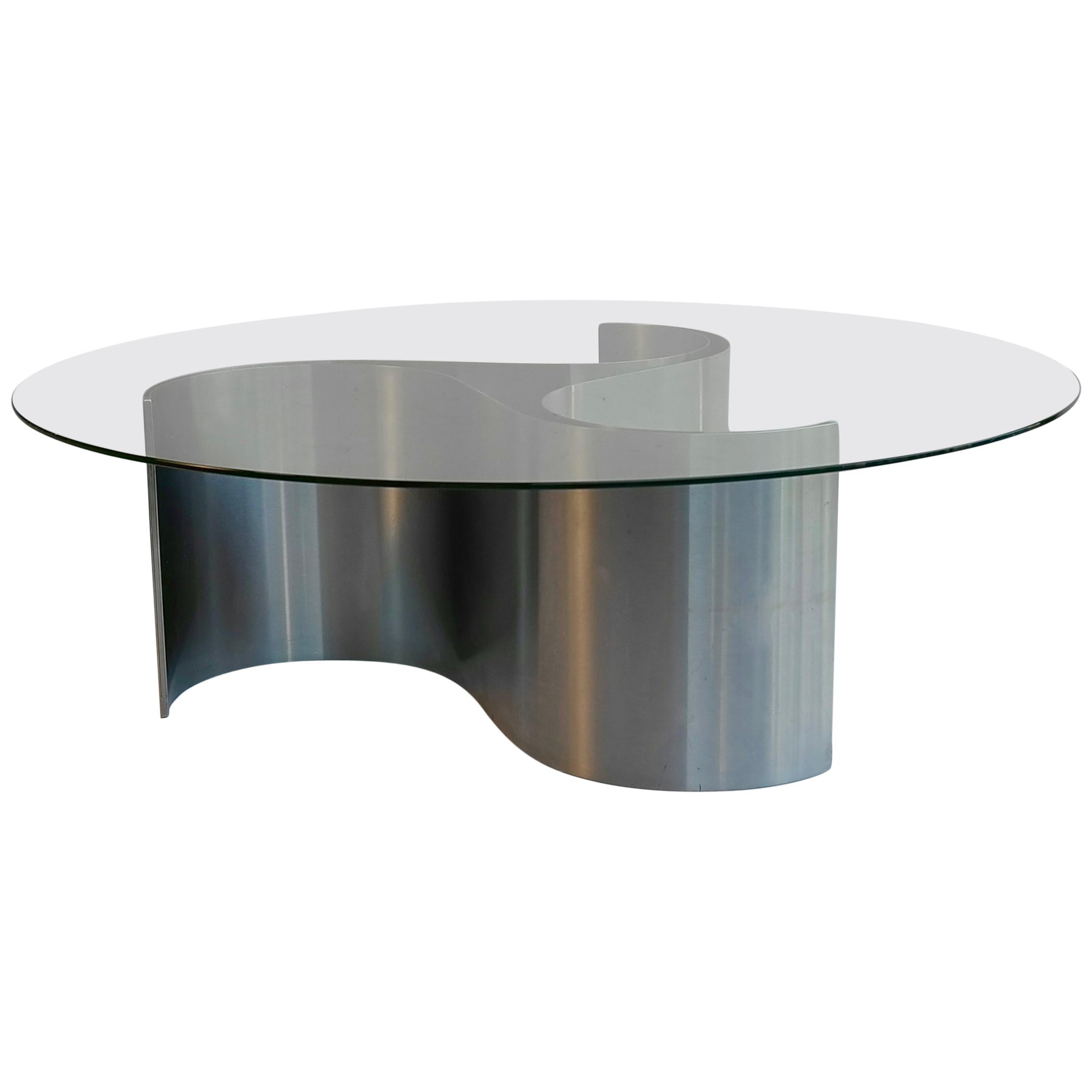 Sculptural Coffee Table in Glass and Steel by Patrice Maffei, France, 1970s