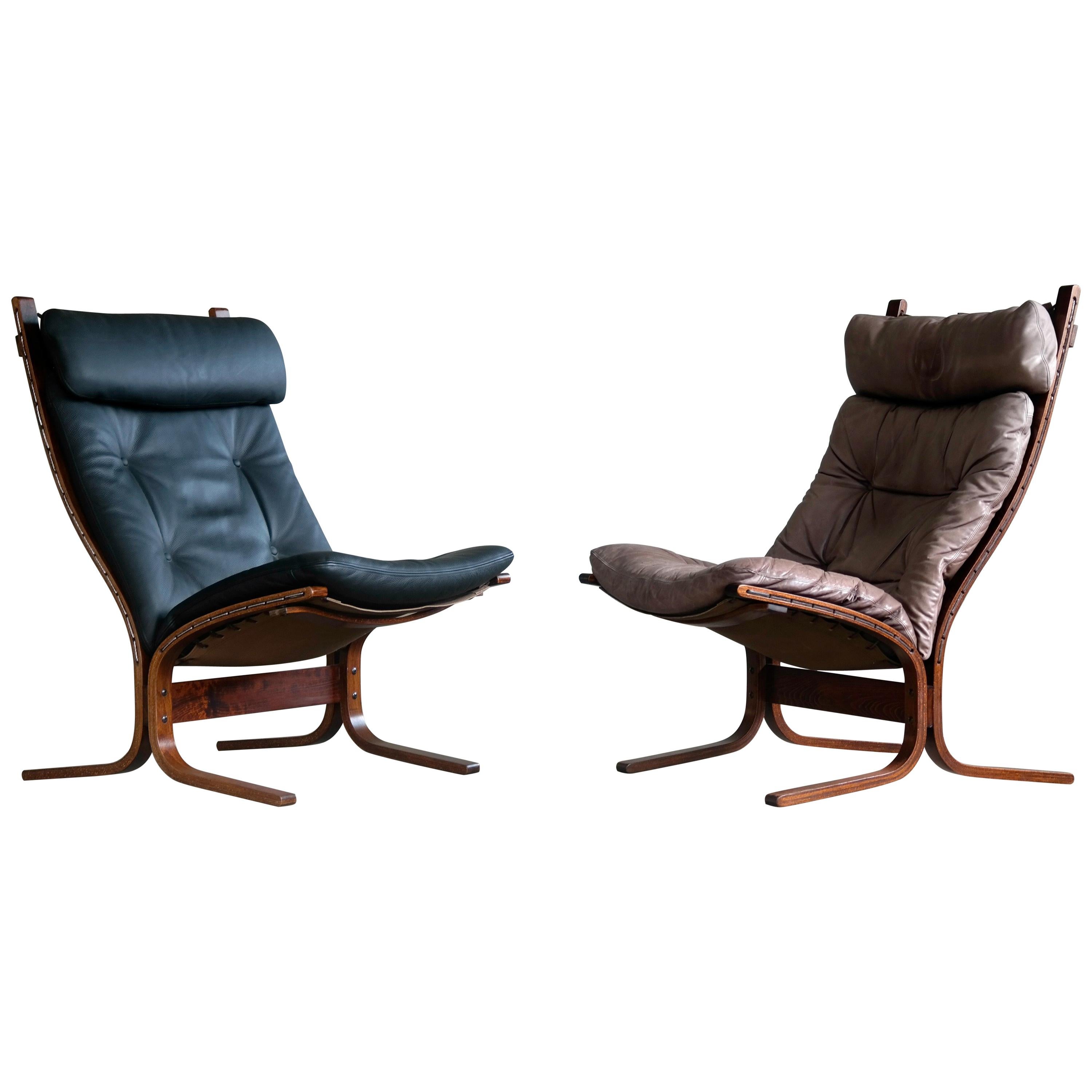 Pair of Leather Easy Chairs Model "Siesta" by Ingmar Relling for Westnofa