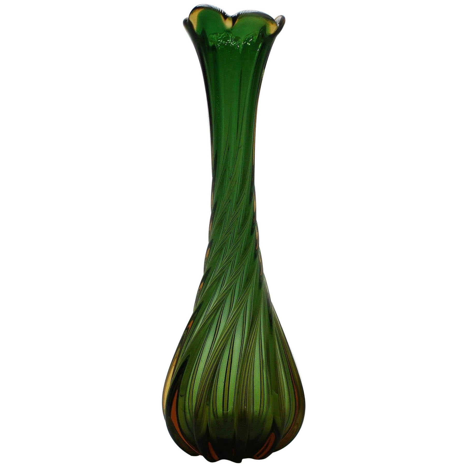 Green Twisted Murano Glass Vase, circa 1960