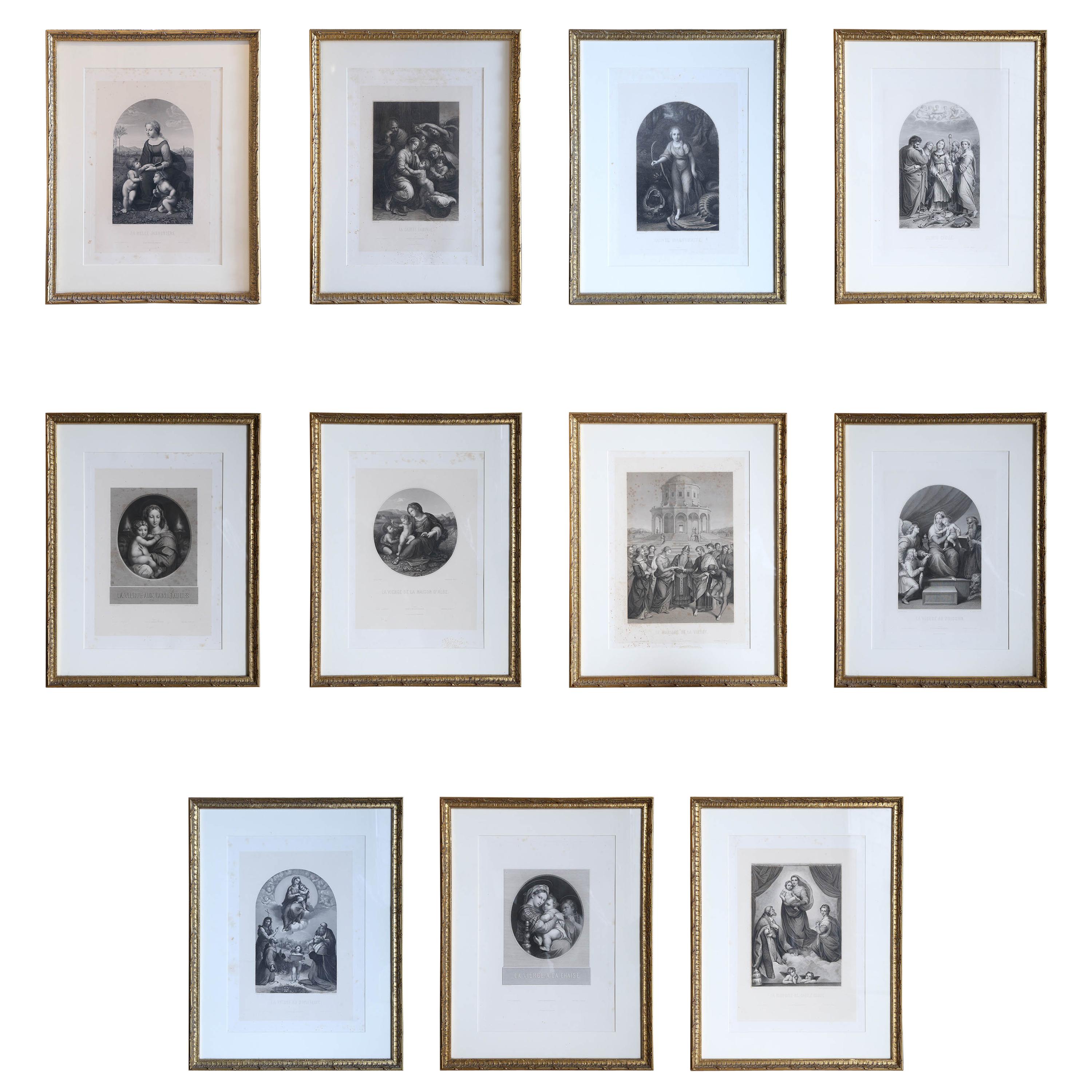 Set of 11 Framed Furne & Perrotin Engravings of Raphael Paintings circa 1850