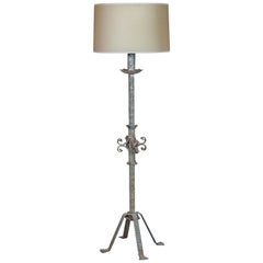 Hand-Wrought Iron Floor Lamp with Hammer Marks