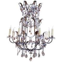 Eight Light Whimsical Crystal Chandelier with Leaves and Amber Droplets