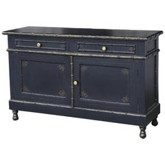 Vintage Faux Bamboo Black Credenza with Gold Trim