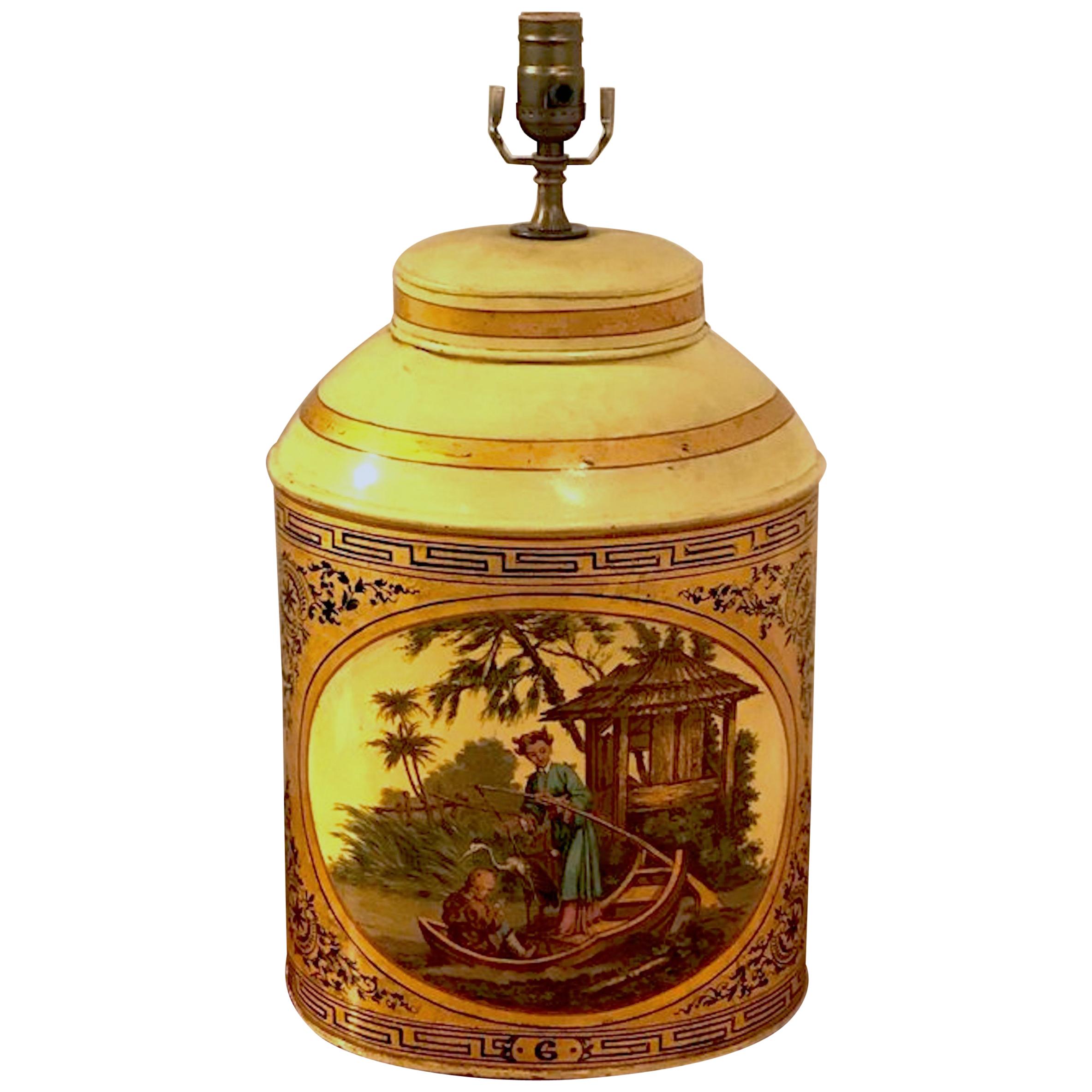 Antique English Chinoiserie #6 Tea Caddy Lamp For Sale