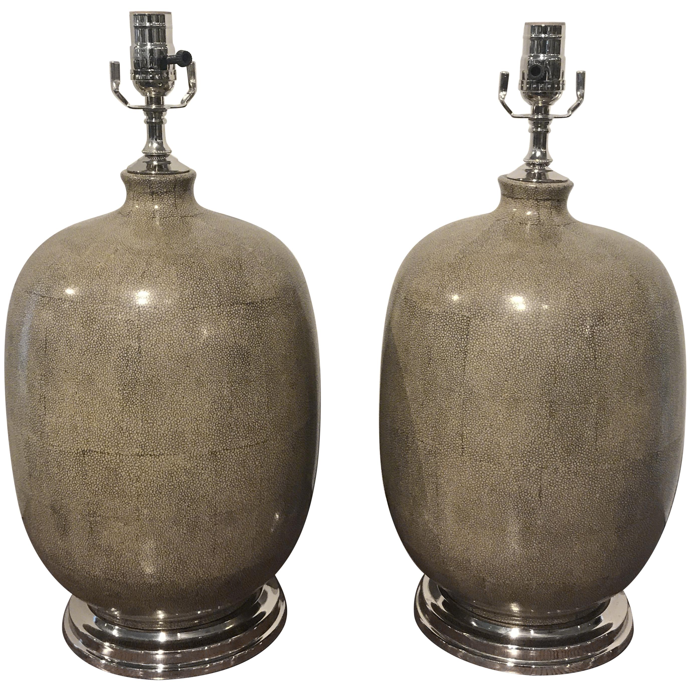 Pair of Shagreen Porcelain Vases, Now as Lamps For Sale
