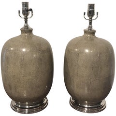 Pair of Shagreen Porcelain Vases, Now as Lamps