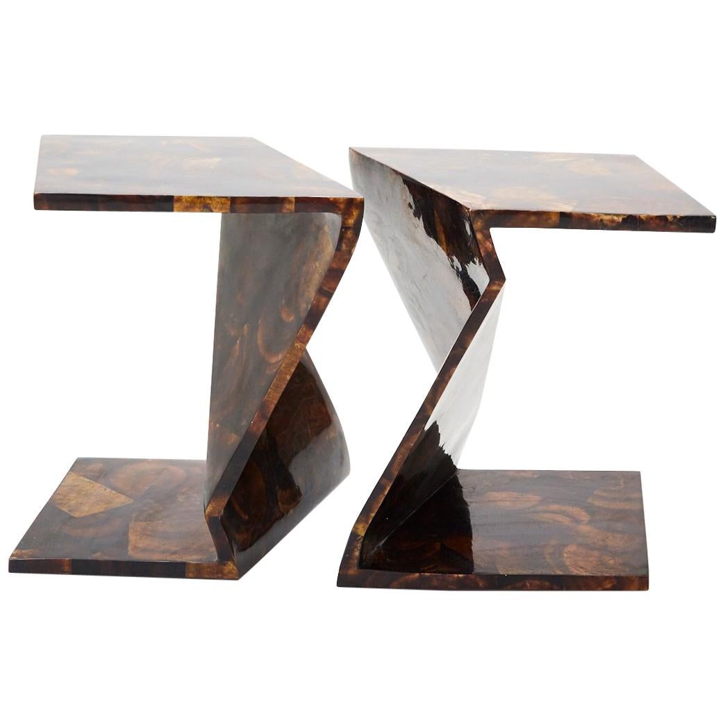Zig Zag Side Tables or Coffee Table in Tessellated Young Pen Shell, 1990s