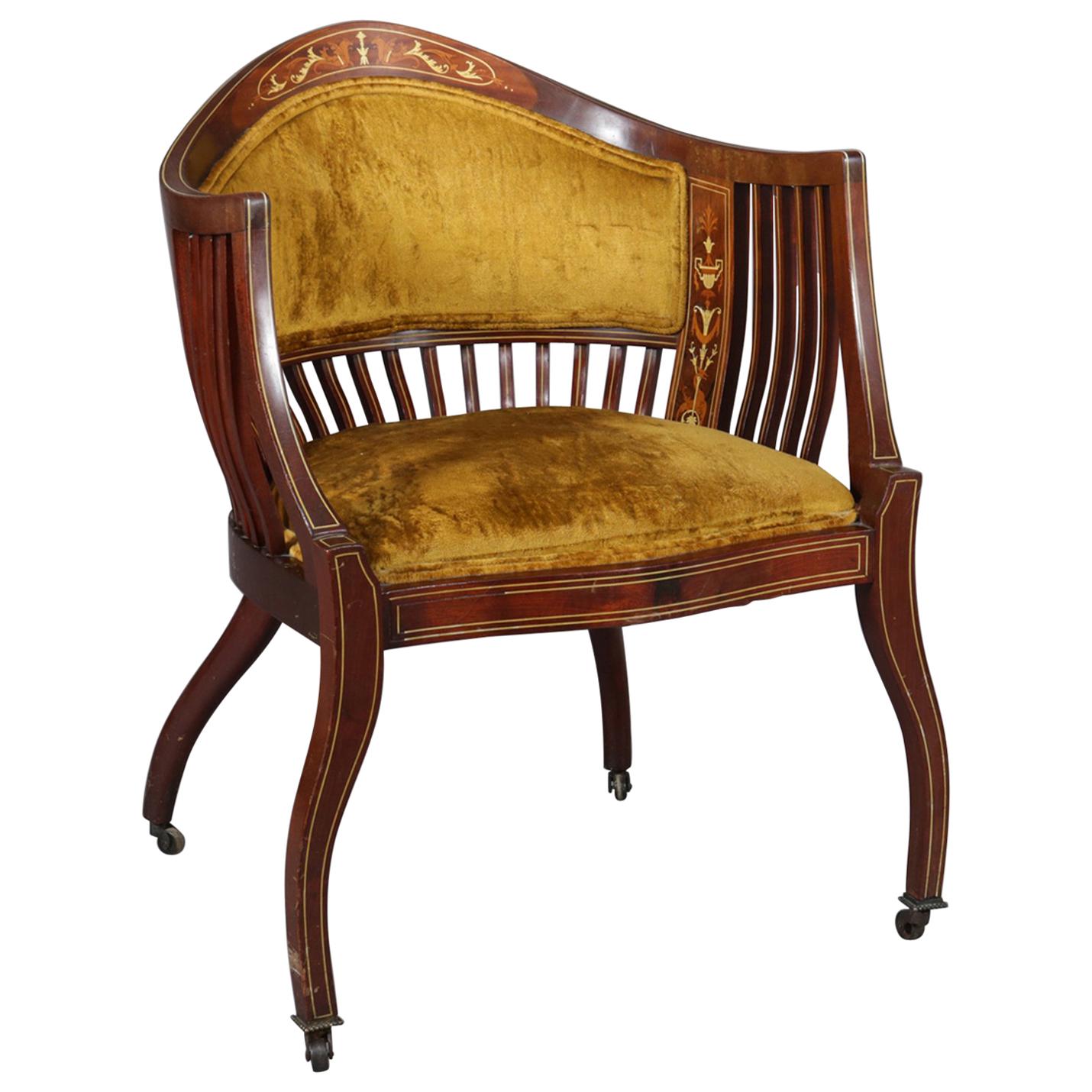 Antique Italian Neoclassical Satinwood Marquetry Inlaid Side Chair, circa 1890