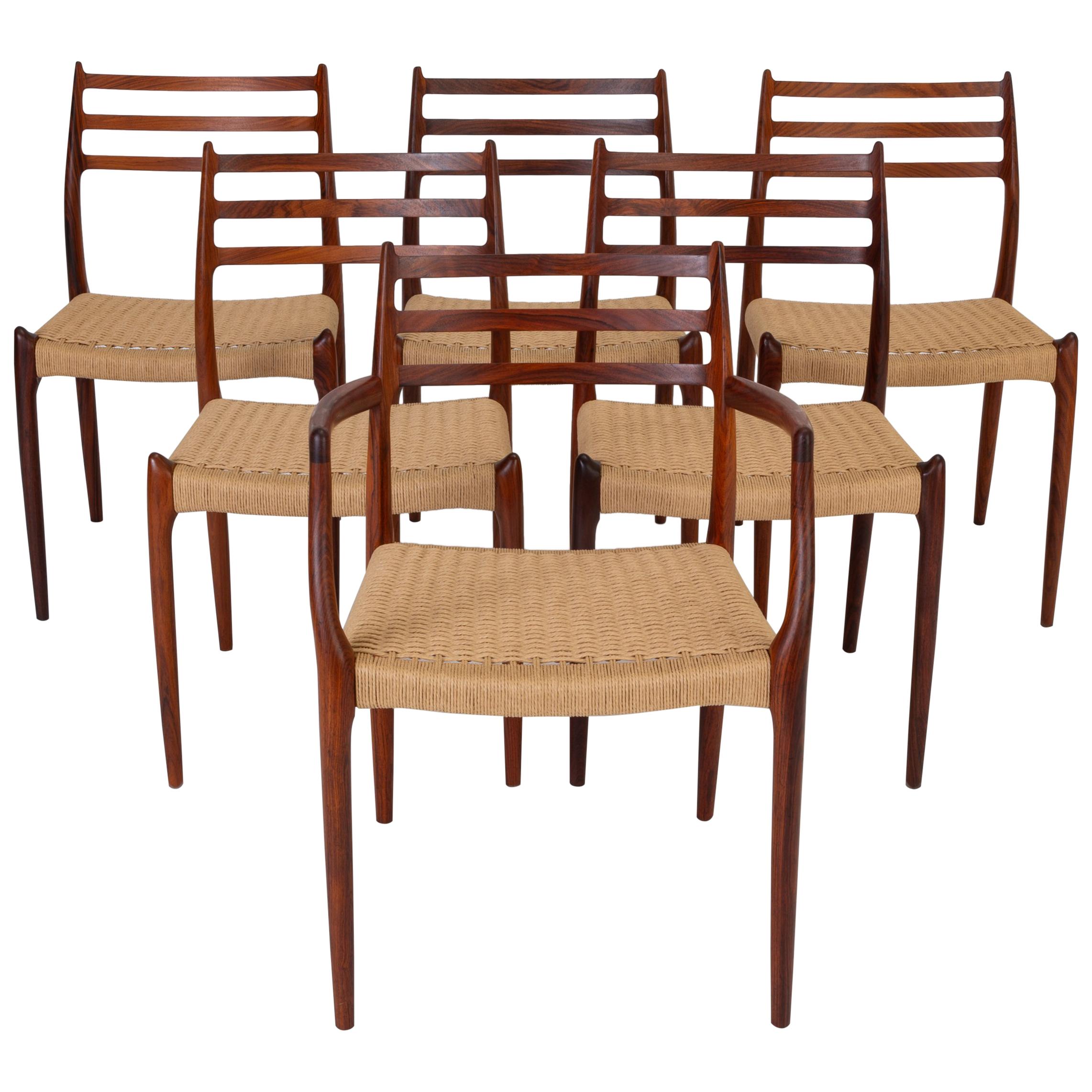 Set of Six Model 78 Rosewood Dining Chairs by N.O. Møller