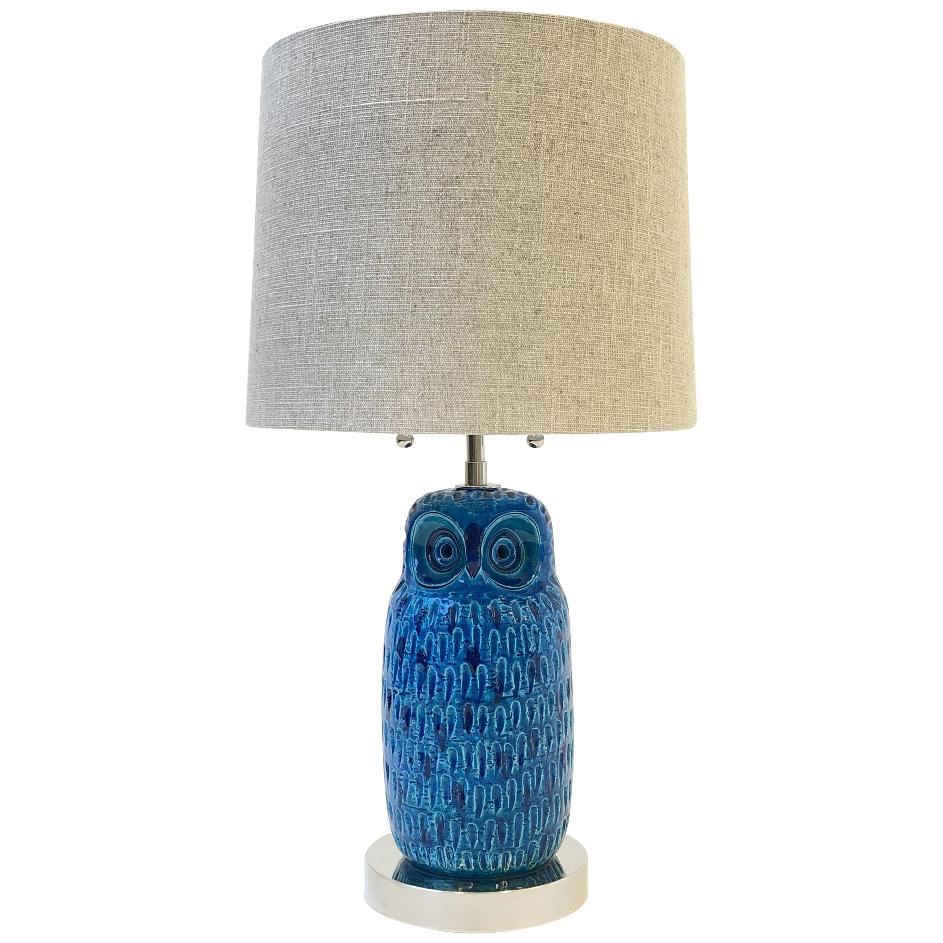 Italian Ceramic and Nickel Owl Table Lamp by Aldo Londi for Bitossi 