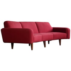 Large Danish 1960s Illum Wikkelso Designed Curved Sofa Model 450 for Aarhus