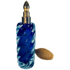 Archimede Seguso Aqua and Blue Sommerso Perfume Atomizer Bottle