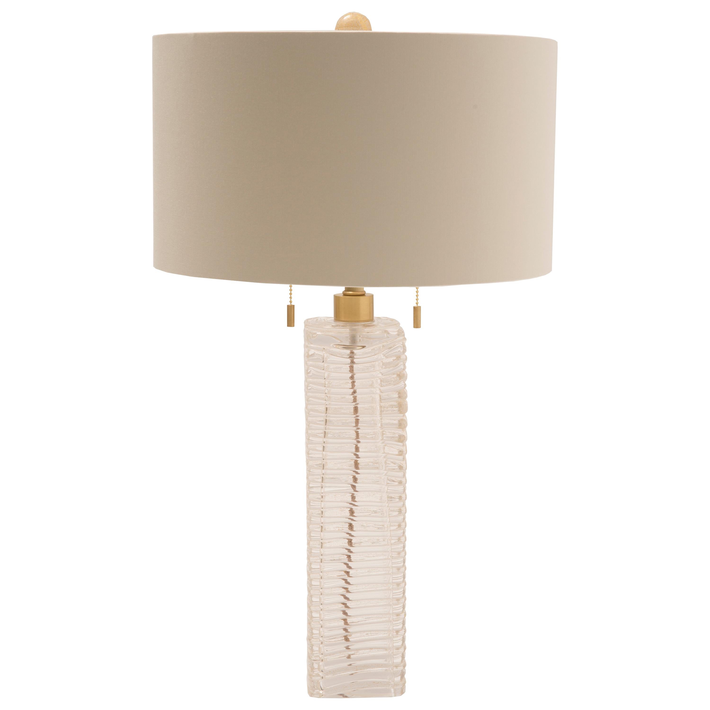 Donghia Alto Table Lamp & Shade, Murano Glass in Clear with Handblown Ripples For Sale