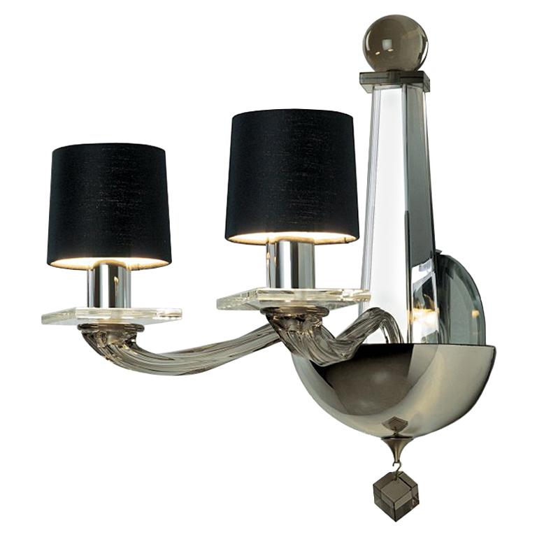 Donghia Stellare Two-Arm Sconce, Murano Glass in Lead with Drum Shades For Sale
