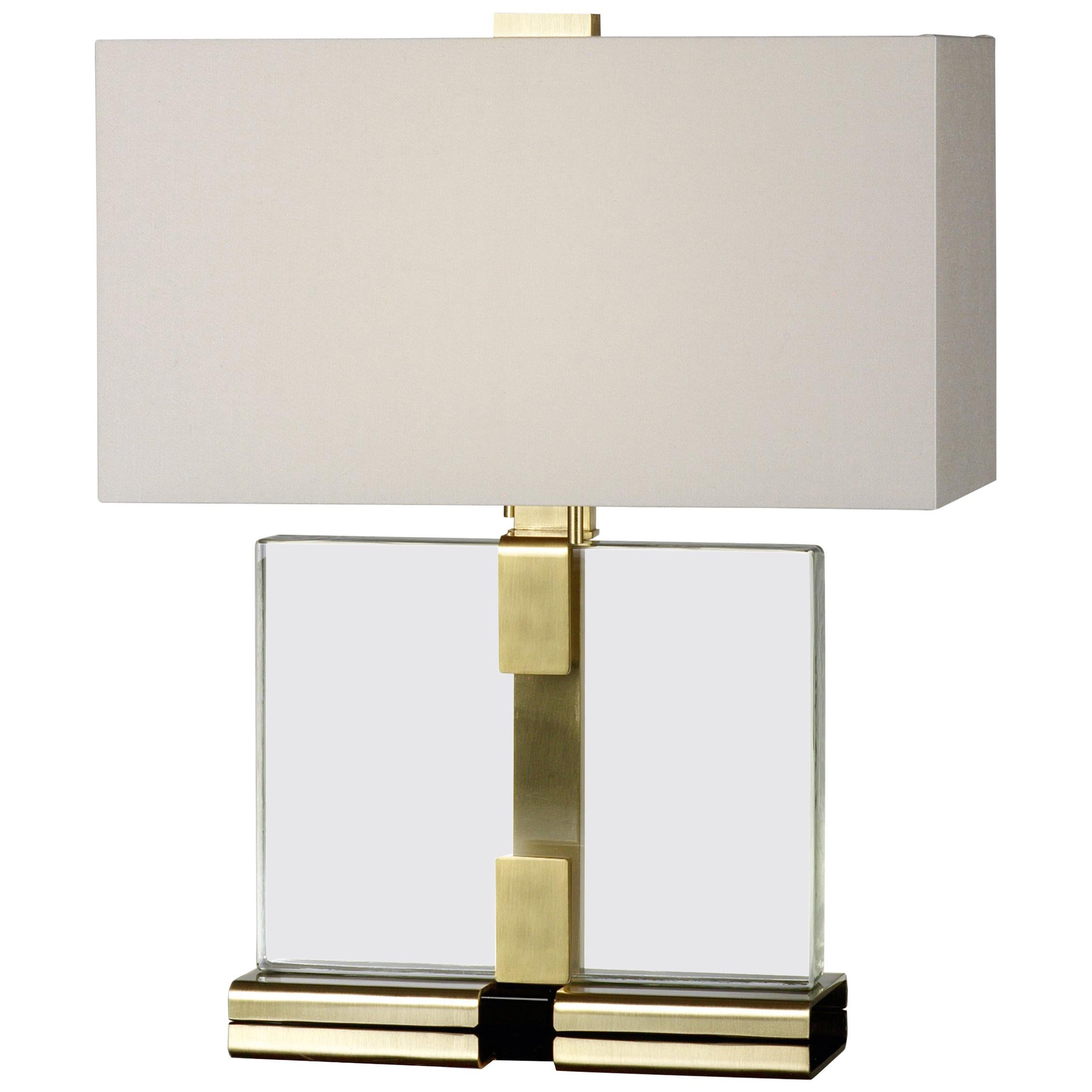Donghia Clara Table Lamp and Shade, Clear Murano Glass with Satin Gold Base For Sale
