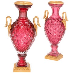 Used Pair of Russian Cut Glass and Gilt Bronze Vases