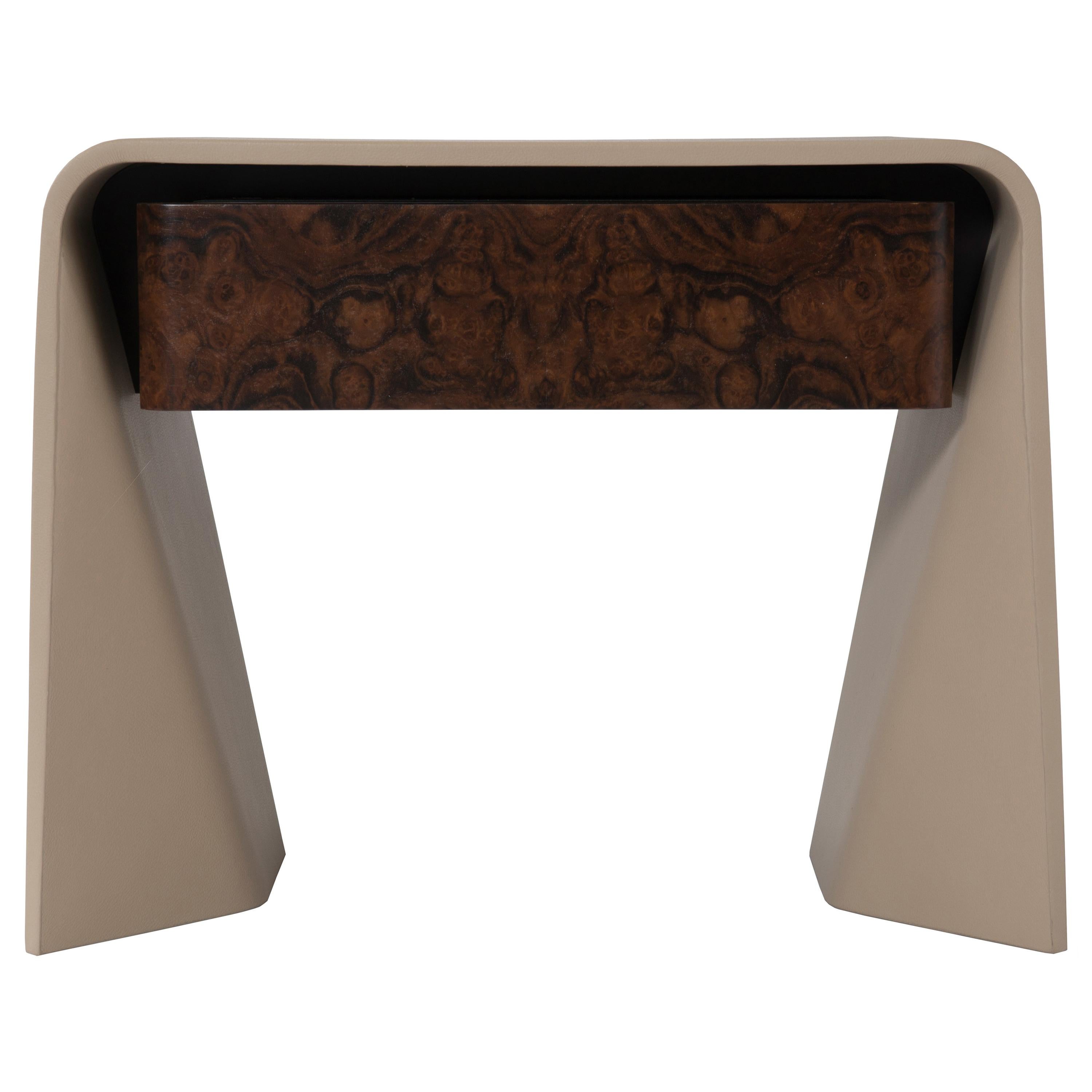 Donghia Tendu Leather End Table in Tortora Leather and Wood For Sale