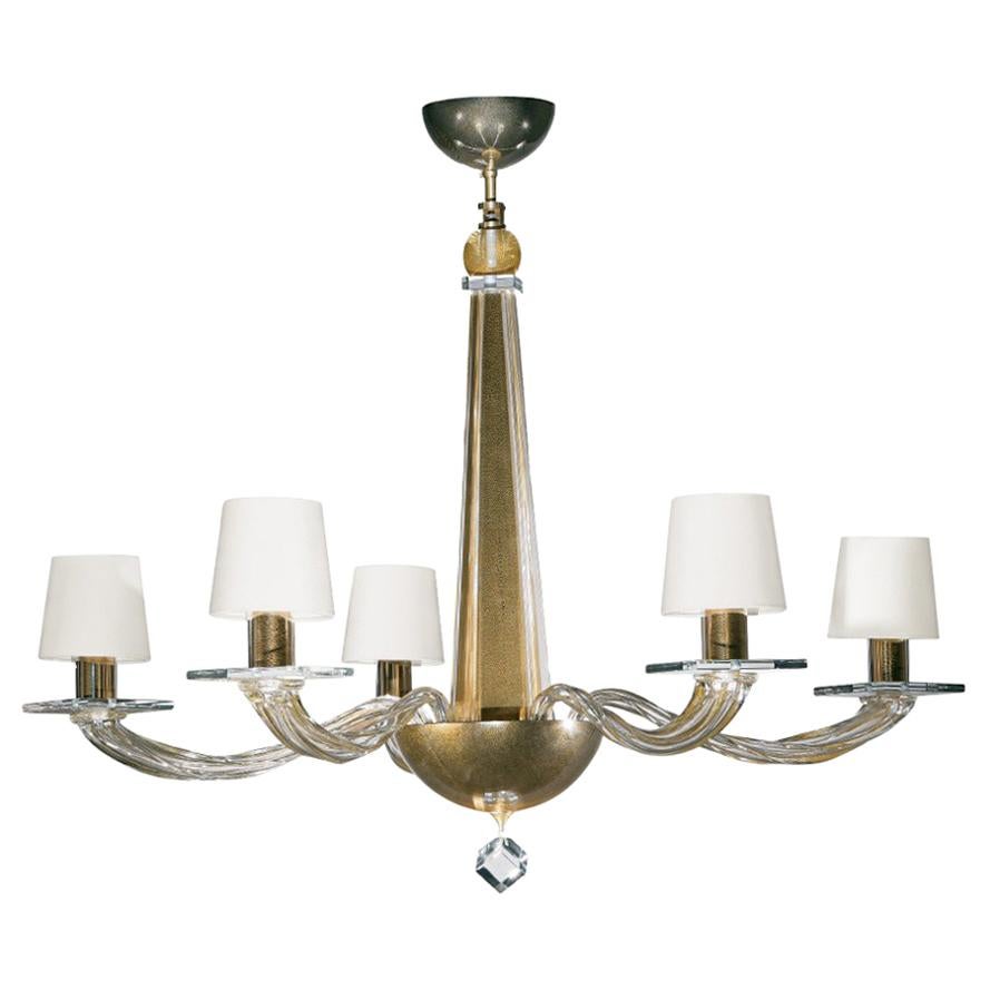 Donghia Stellare Tall Chandelier, Murano Glass in Gold Dust with Drum Shades For Sale