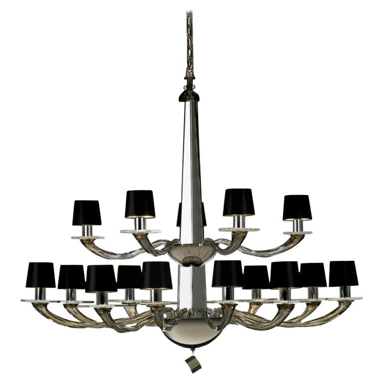Donghia Stellare Grande Chandelier, Murano Glass in Gray with Drum Shades For Sale