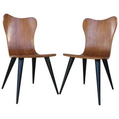 Pair of Midcentury Arne Jacobsen Style Chairs with Black Tapered Legs