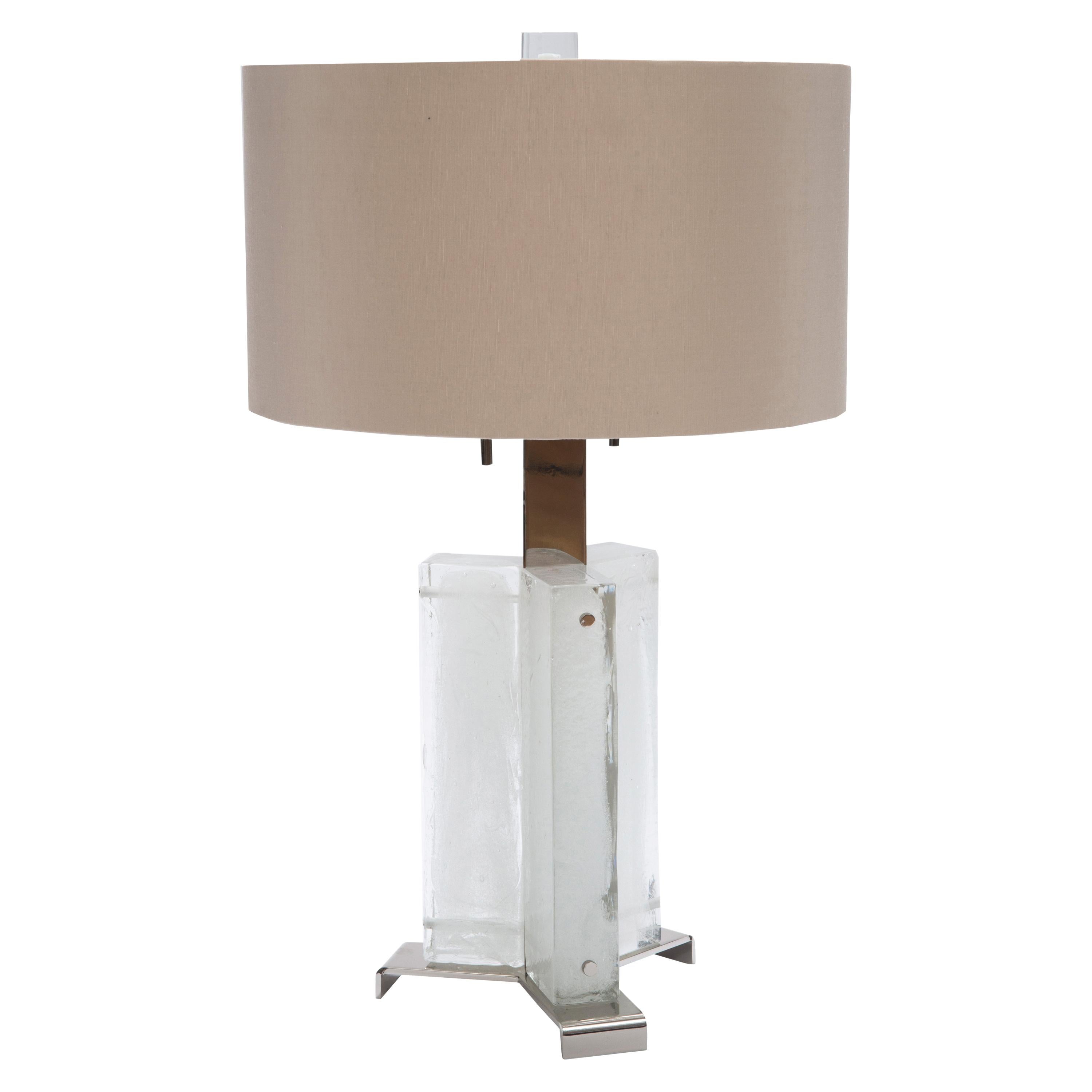 Donghia Muse Table Lamp and Shade, Bubbled Glass in Ice For Sale