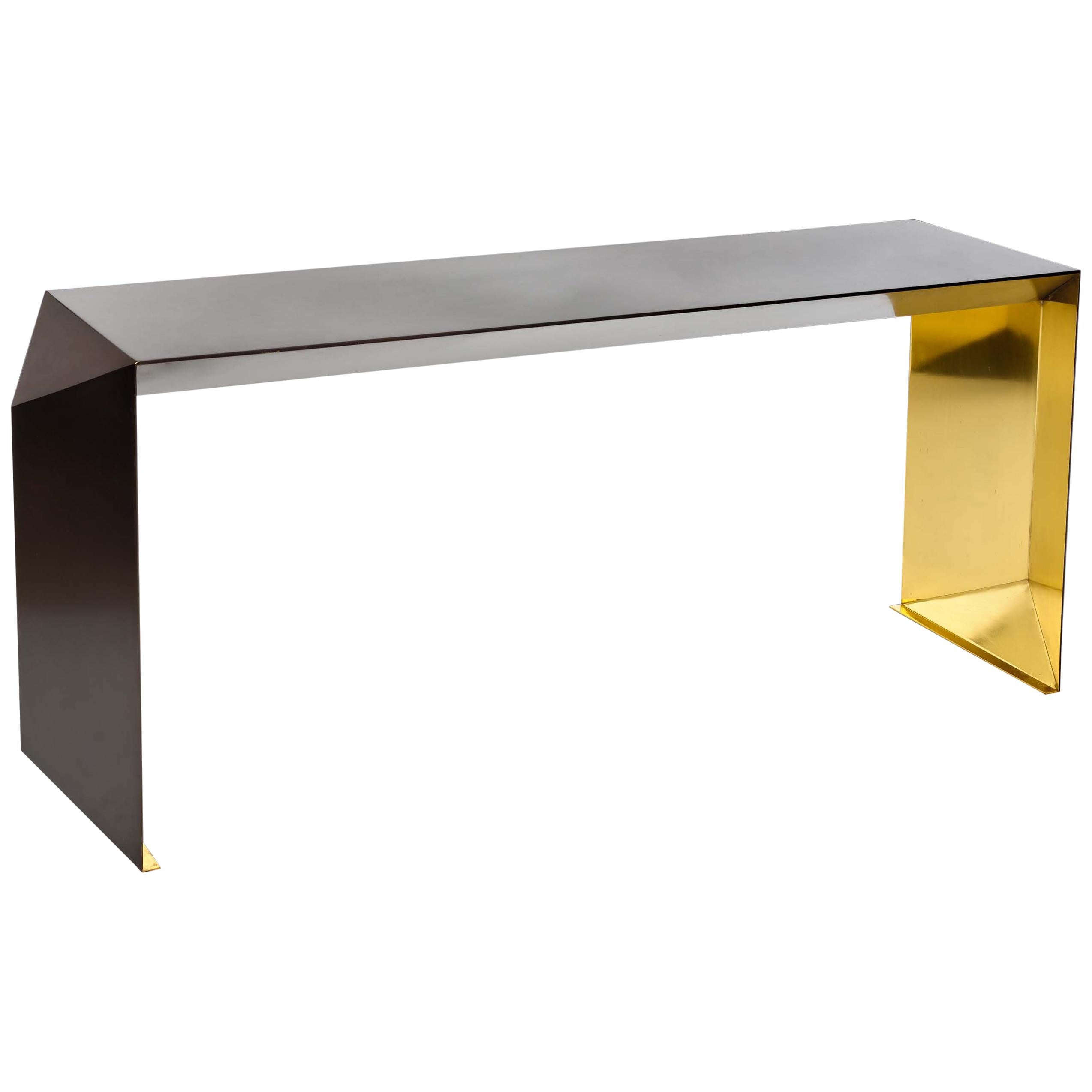 Donghia Origami Console Table in Brass with Polished Mirror Finish For Sale