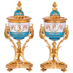 Pair of 19th Century Sèvre Style Gilt Bronze and Porcelain Vases