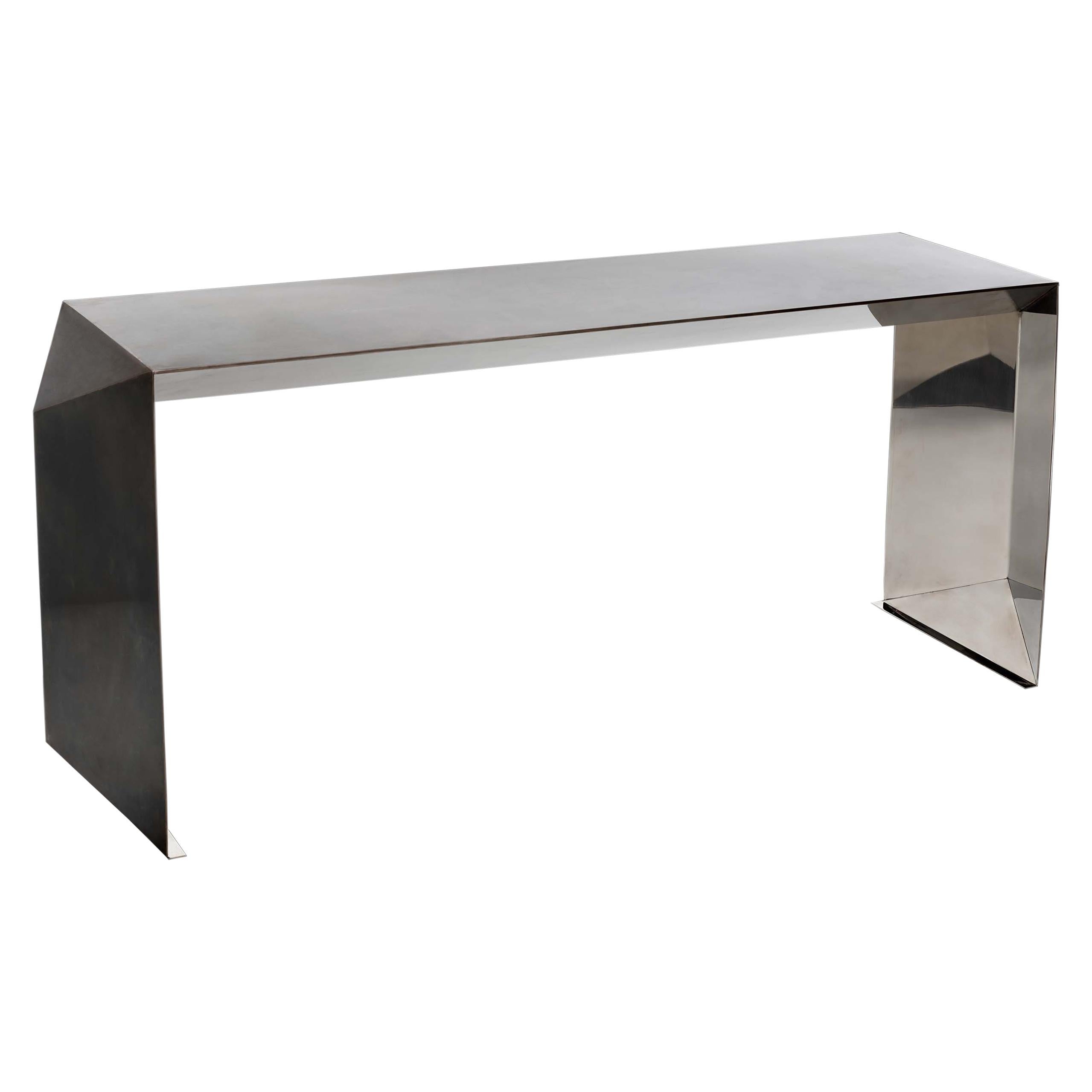 Donghia Origami Console Table in Stainless Steel and Polished Mirror Finish For Sale
